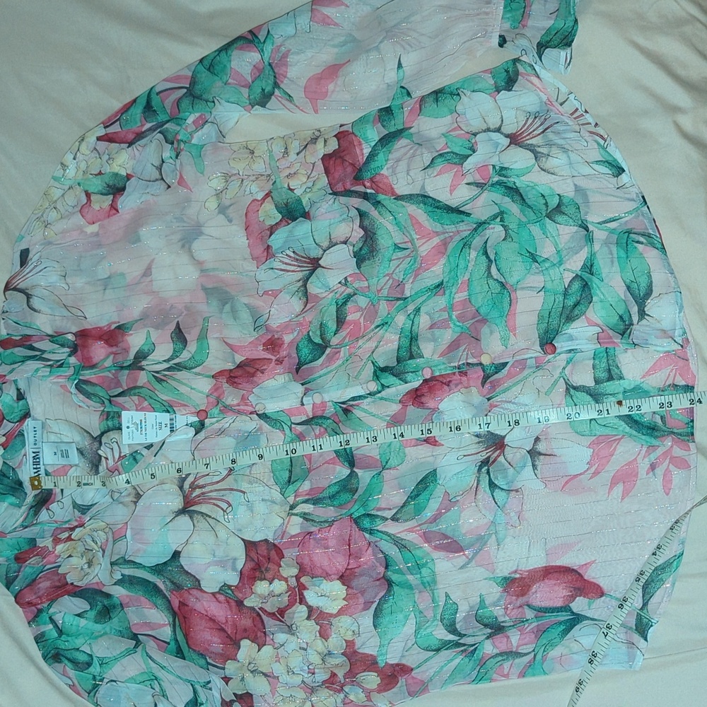 White House Black Market Sheer Floral Blouse - Pink and Green - Picture 8 of 8